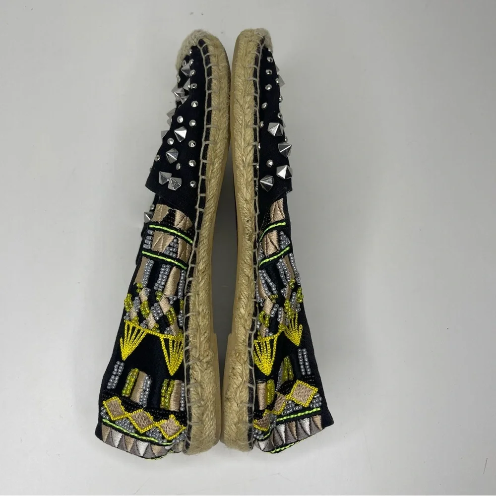 Sam Edelman Women’s 6.5 Linsley‎ Black Canvas Studded Beaded Espadrille Flats